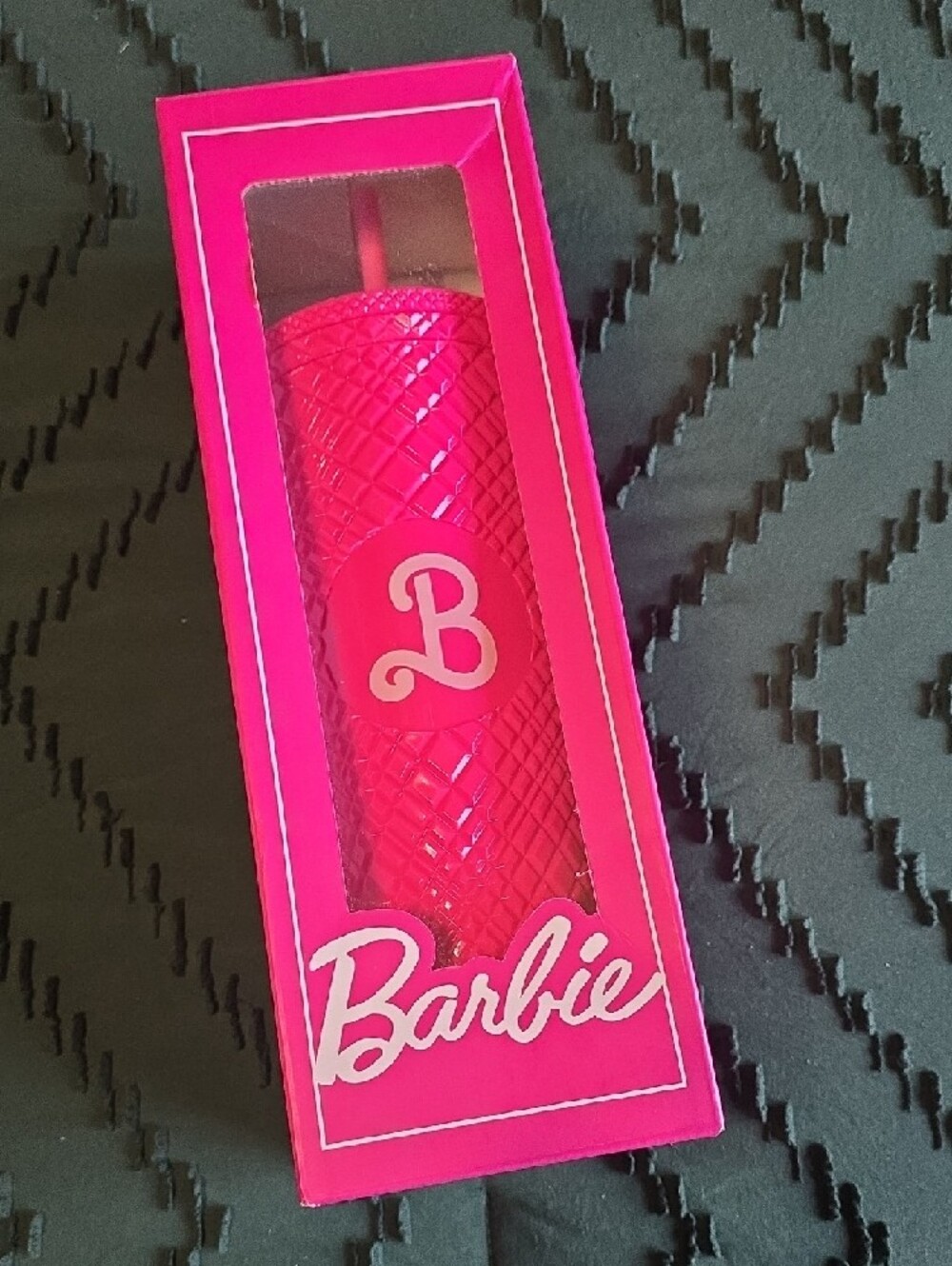 Barbie Hot Pink Textured Plastic Tumbler with Straw and Lid